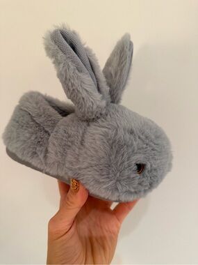 Gray Plush Bunny Slipper for Kids - Soft Fuzzy Toy Slipper